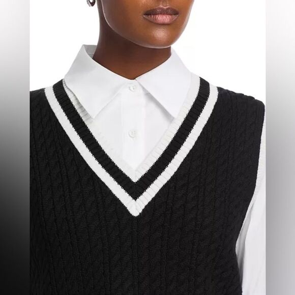 Alice + Olivia Orly Sweater Black Vest White Size S - Picture 3 of 10